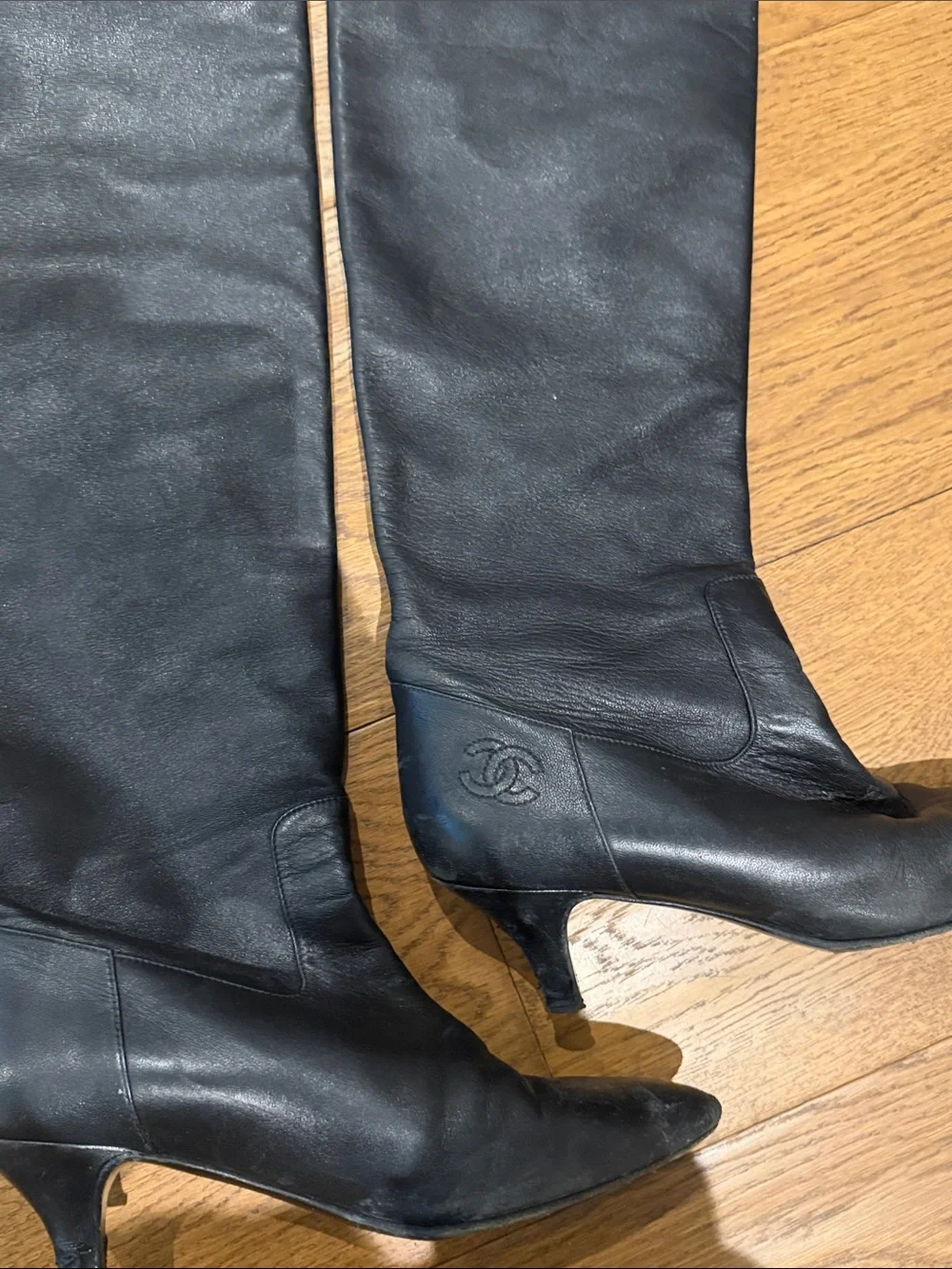 Chanel Classic Black Knee-High Leather Boots